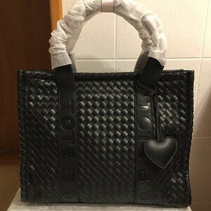 NWT!!! ELLO Quilted woven vegan leather black tote bag set